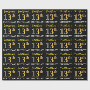 黒、模造金ゴールド「13誕生日」 ラッピングペーパー