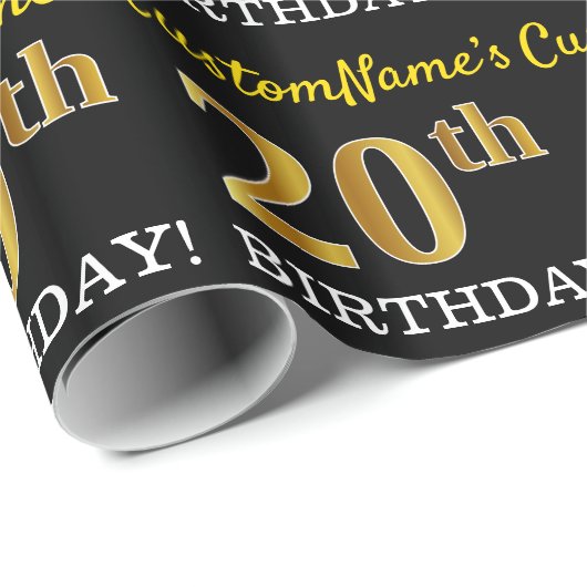 黒、模造金ゴールド「20誕生日」 ラッピングペーパー (ロールコーナー)