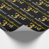 黒、模造金ゴールド「3歳の誕生日」 ラッピングペーパー (角)