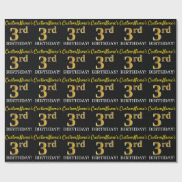 黒、模造金ゴールド「3歳の誕生日」 ラッピングペーパー