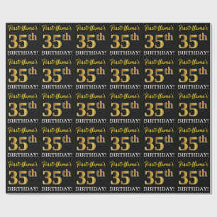 黒、模造金ゴールド「35誕生日」 ラッピングペーパー