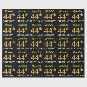 黒、模造金ゴールド「44誕生日」 ラッピングペーパー