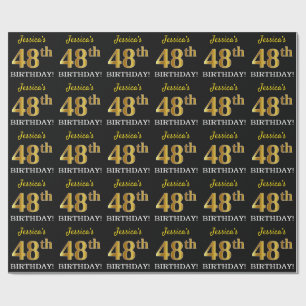 黒、模造金ゴールド「48誕生日」 ラッピングペーパー