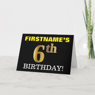 黒、模造金ゴールド「6番目の誕生日」カード カード