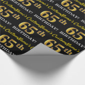 黒、模造金ゴールド「65th誕生日」 ラッピングペーパー (角)
