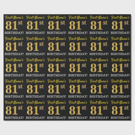 黒、模造金ゴールド「81番目の誕生日」 ラッピングペーパー (フラット)