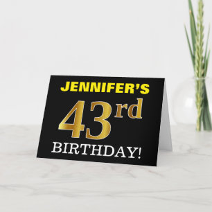 黒, 模造金 「43rd 誕生日」 カード