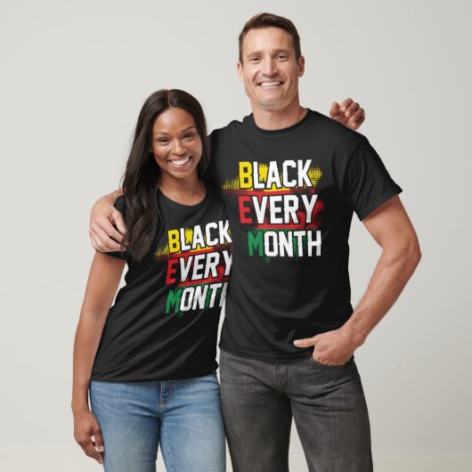 黒(毎月) Pan African Colorsハーフトーンドット Tシャツ (ユニセックス)