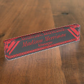 黒(深い赤ストライプ) | DIY名とタイトル デスクネームプレート (側面)