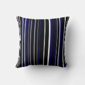 黒、濃いネイビーブルー、白のバーコードストライプ クッション (裏面)