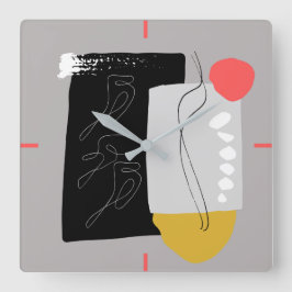 黒、灰色、および色の図形の抽象芸術 スクエア壁時計