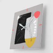 黒、灰色、および色の図形の抽象芸術 スクエア壁時計 (傾斜)