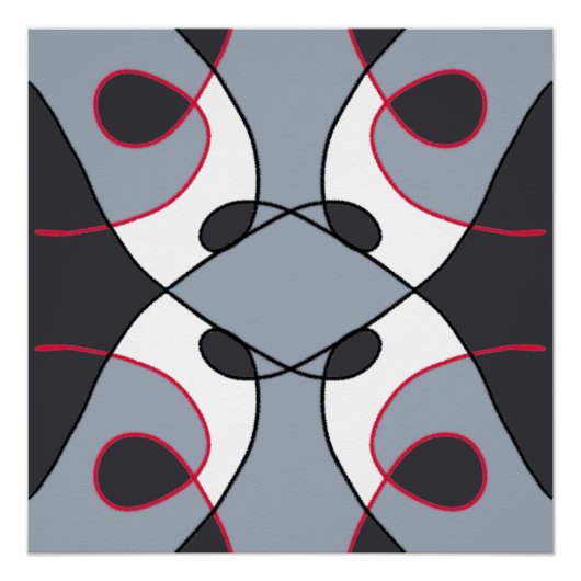 黒、灰色、白および赤の抽象芸術ヴィンテージデザイン ポスター (正面)