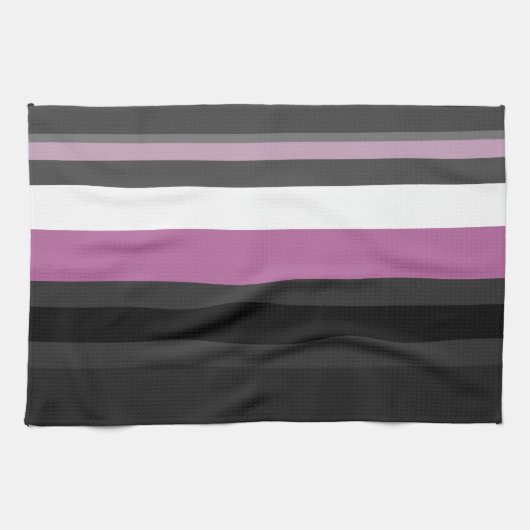 黒、灰色、白のストライプ キッチンタオル (横)