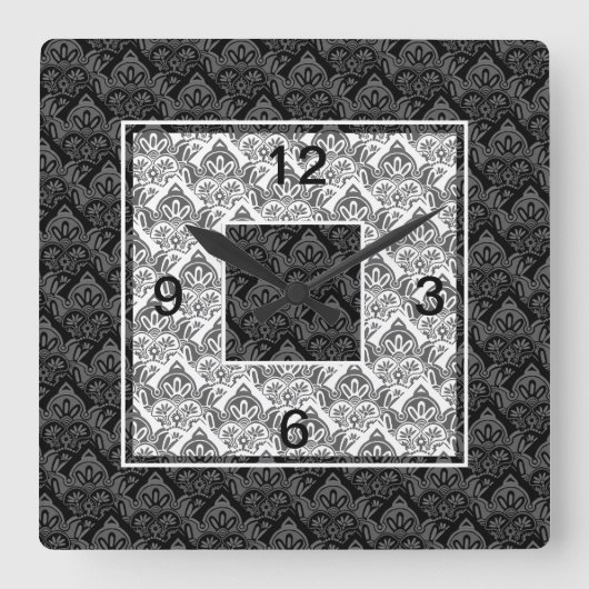 黒、灰色、白の壁時計 スクエア壁時計 (正面)
