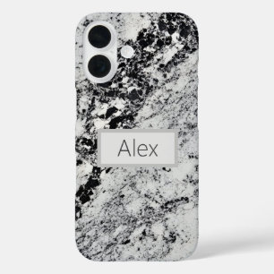 黒、灰色、白の花崗岩 iPhone 16ケース