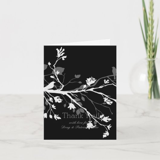黒 灰色 白 鳥 枝 ありがとう サンキューカード (正面)