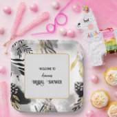 黒、灰色、金ゴールドの葉のシャワー ペーパープレート (パーティー)