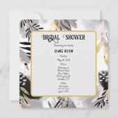 黒、灰色、金ゴールドの葉のシャワー 招待状 (正面)