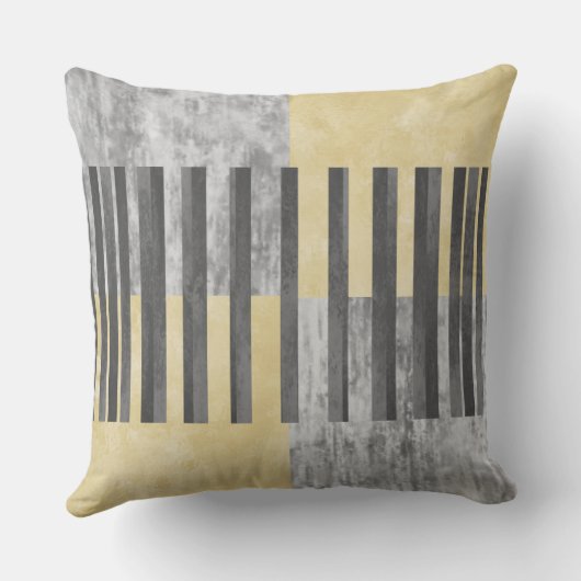 黒、灰色、黄色のジオメトリストライプ クッション (裏面)