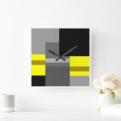 黒、灰色、黄色のバウハウス幾何学 スクエア壁時計 (ホーム)