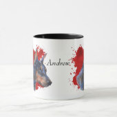 黒(犬)ドーベルマン・ピンシェル赤抽象芸術背景 マグカップ (中央)