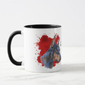 黒(犬)ドーベルマン・ピンシェル赤抽象芸術背景 マグカップ (左)