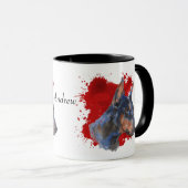 黒(犬)ドーベルマン・ピンシェル赤抽象芸術背景 マグカップ (正面右)