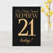 黒、甥の誕生日の上品の第21金ゴールド効果 カード (黄色い花)