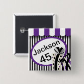 黒、白いおよび紫色のストライプ| DIYの文字 缶バッジ (正面&裏面)