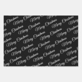 黒、白いクリスマス、木、雪の結晶の休日 ラッピングペーパーシート (正面2)