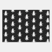 黒、白いクリスマス、木、雪の結晶の休日 ラッピングペーパーシート (正面)