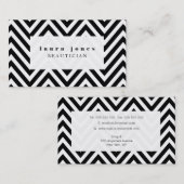 黒 + 白いシェブロンのファッションのスタイリストのテンプレート 名刺 (正面/裏面)