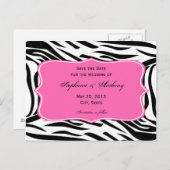 黒、白いゼブラ印刷、ホットピンク日付を保存 案内ポストカード (正面/裏面)