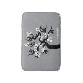 黒、白い愛の鳥のさくらんぼの木、花の灰色 バスマット (正面縦)