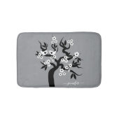 黒、白い愛の鳥のさくらんぼの木、花の灰色 バスマット (正面)