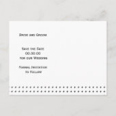 黒、白い枠のシンプル結婚式日付を保存 案内ポストカード (裏面)