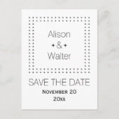 黒、白い枠のシンプル結婚式日付を保存 案内ポストカード (正面)