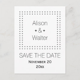黒、白い枠のシンプル結婚式日付を保存 案内ポストカード