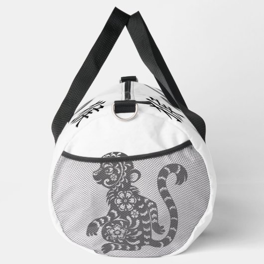 黒、白い灰色、年のサルの中国の〔占星術の〕十二宮図 | ダッフルバッグ (右)