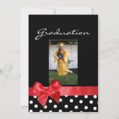 黒 + 白い点及び赤い弓写真の卒業 招待状 (正面)