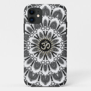 黒+白い花の銀Omの穹窖のiPhone 5 iPhone 11 ケース