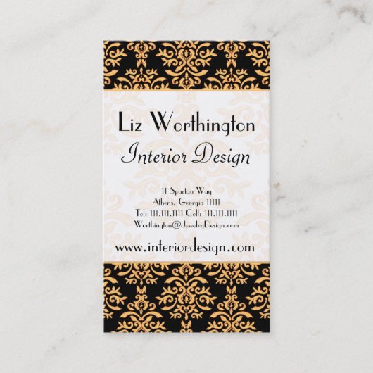 黒、白および金ゴールドの王室のな金めっきされたダマスク織 名刺 (正面)