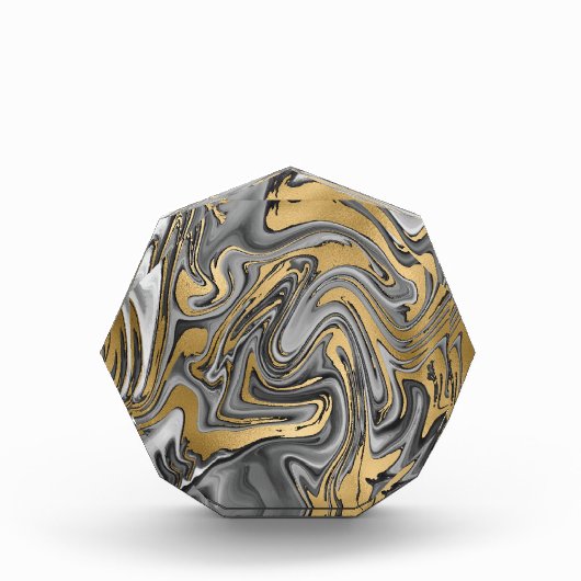 黒、白および金ゴールドマーブル油スリック抽象芸術 フォトブロック (正面)