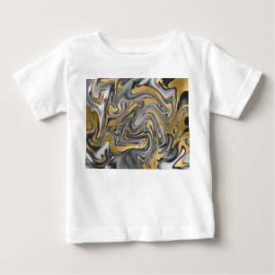 黒、白および金ゴールドマーブル油スリック抽象芸術 ベビーTシャツ