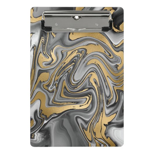 黒、白および金ゴールドマーブル油スリック抽象芸術 ミニクリップボード (正面)