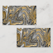 黒、白および金ゴールドマーブル油スリック抽象芸術 名刺 (正面/裏面)