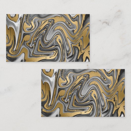 黒、白および金ゴールドマーブル油スリック抽象芸術 名刺 (正面/裏面)