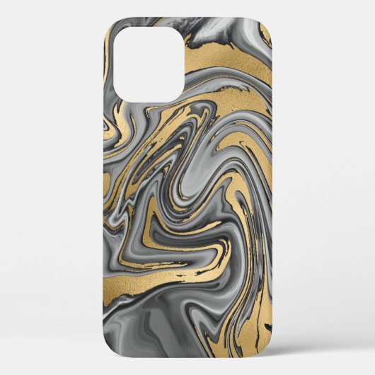 黒、白および金ゴールドマーブル油スリック抽象芸術 Case-Mate iPhoneケース (裏面)