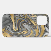 黒、白および金ゴールドマーブル油スリック抽象芸術 Case-Mate iPhoneケース (裏面 (横))